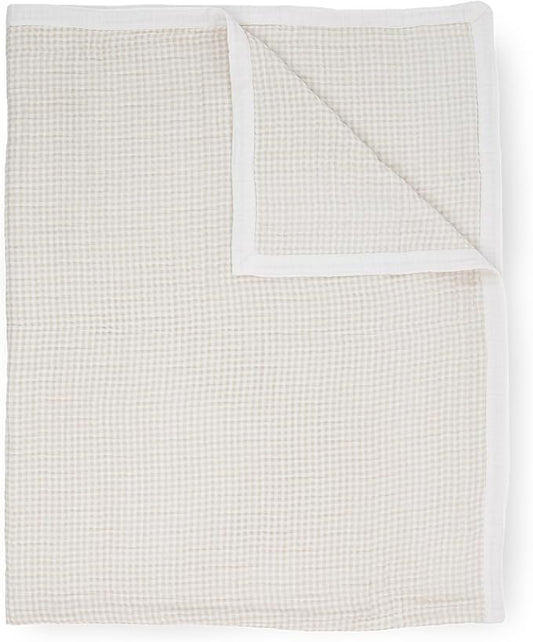 Little Unicorn Premium Quilted Throw | Super Soft, Multi-Layered Muslin XL Blanket| Great for Kids & Families (Tan Gingham)