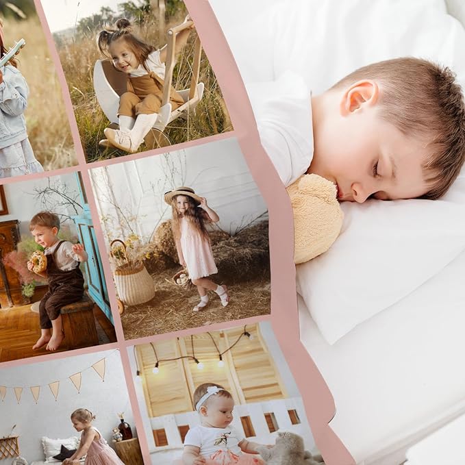 Personalized Baby Blanket with Photo, Custom Pink Cute Swaddling Baby Girls Boys Blanket Toddler Girls Soft Flannne Receiving Blankets Customized Memorial Gift for Infant Newborn Shower