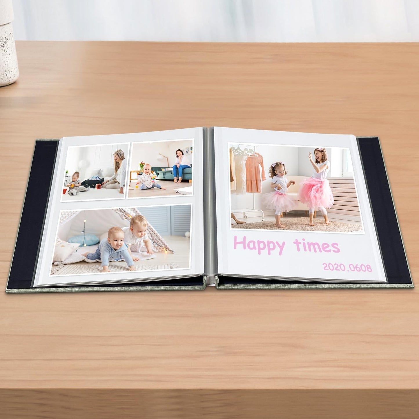 Large Photo Album Self Adhesive Scrapbook Album for 4×6 5×7 8×10 Pictures DIY Magnetic Linen Cover Album 40 Pages for Family Wedding Gifts with Metal Pen and Plastic Board, Light Green