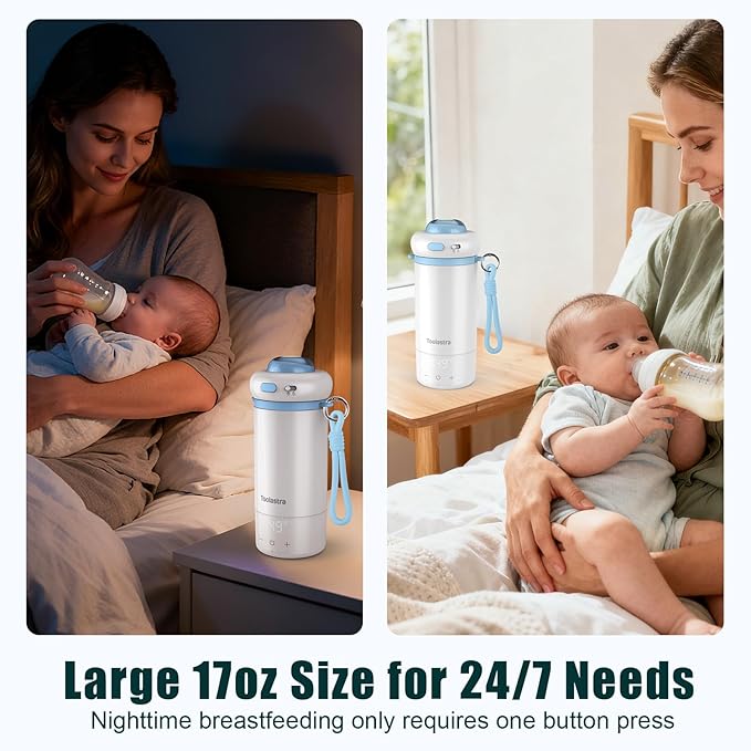 Portable Bottle Warmer for Baby on The Go, 16.91oz 100% Faster Heating & Precise Temperature Control, Leak-Proof Design, Child Safety Lock, Ideal for Travel, Formula & Breast Milk Warmer