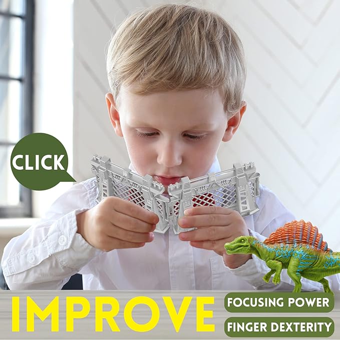 Oriate 12PCS Dinosaur Capture Fencing Accessories Playset, Plastic Dinosaur Cage Fence Toys for Dino Fans, Suitable for Dinosaur World Figures Educational Gift for Kids n Toddler