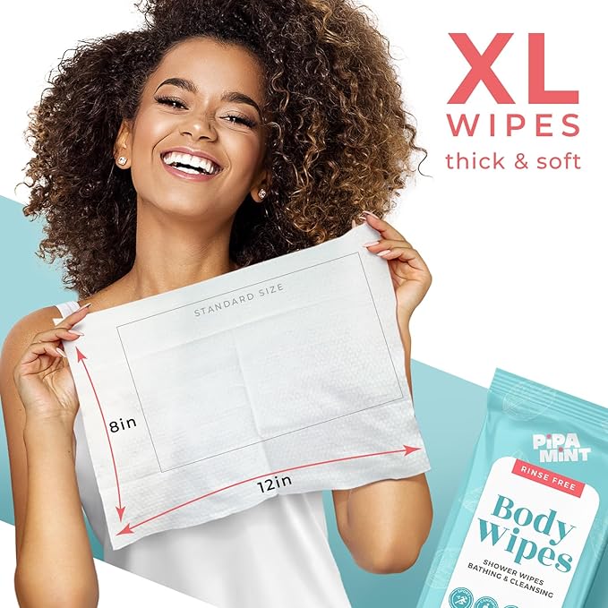 Body Wipes XL Shower Wipes Body Wipe for Adults Bathing, Traveling, Camping, Gym, Car, Elderly, Bedridden - Disposable Washcloths for Adults No Rinse 1 Box, 5 Pack (50 ct)