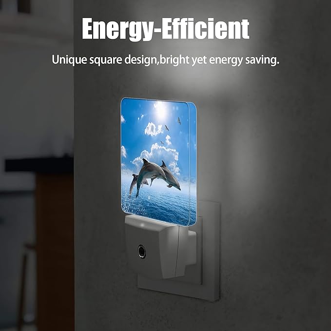 Dolphins Seagulls Night Light, Marine Wildlife Night Lights Plug into Wall Decor for Bedroom, Bathroom, Dusk to Dawn Sensor Nightlights for Girls Women Room Gifts