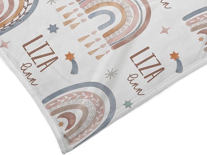 Girls Love A Monogram - Personalzied Custom Boho Rainbow Floral Baby Blankets for Girls with Name Shower Gift (Boho Rainbow, 30 X 40 Baby)