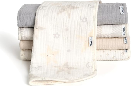 Gerber Baby Unisex Muslin Burp Cloths 5-Pack, Multi Stars, Large Size 20" x 10"