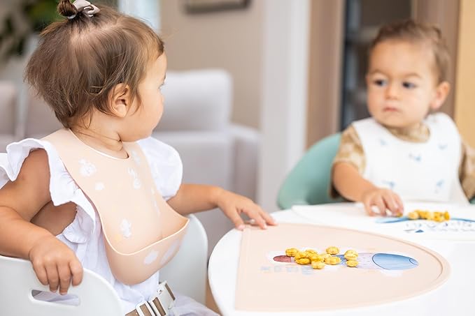 Silicone Baby Bib and Mat | Boys Girls Babies & Toddlers | Waterproof, Adjustable, BPA Free