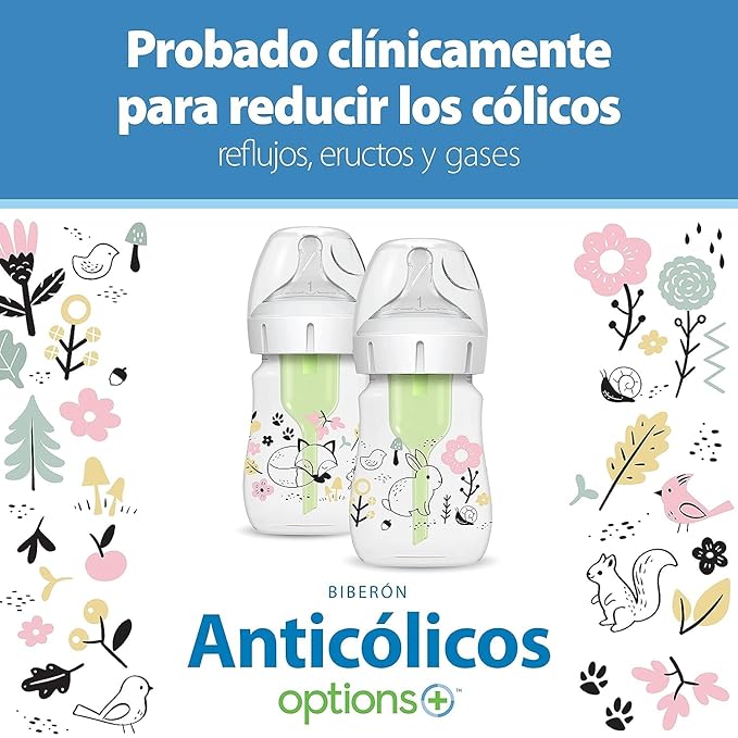 Dr. Brown’s Natural Flow® Anti-Colic Options+™ Wide-Neck Baby Bottle Designer Edition Bottles, Woodland Decos, 5 oz/150 mL, Level 1 Nipple, 2-Pack, 0m+