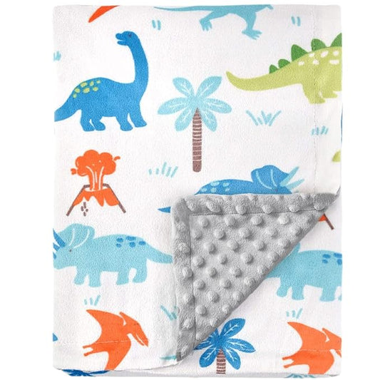 HOMRITAR Baby Blanket for Kids Super Soft Minky Blanket with Dotted Backing, Dinosaurs Multicolor Printed for Toddlers Nursery 30 x 40 inch (75 x 100 cm)