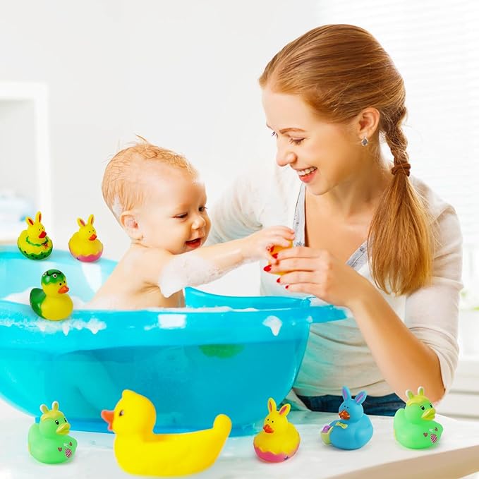50PCS Easter Rubber Ducks Assorted Gifts Party Favors ,Resurrection Bunny Rubber Duck Pack , Funny Rubber Ducks Bath Tub Toys for Kids, Baby Showers Accessories