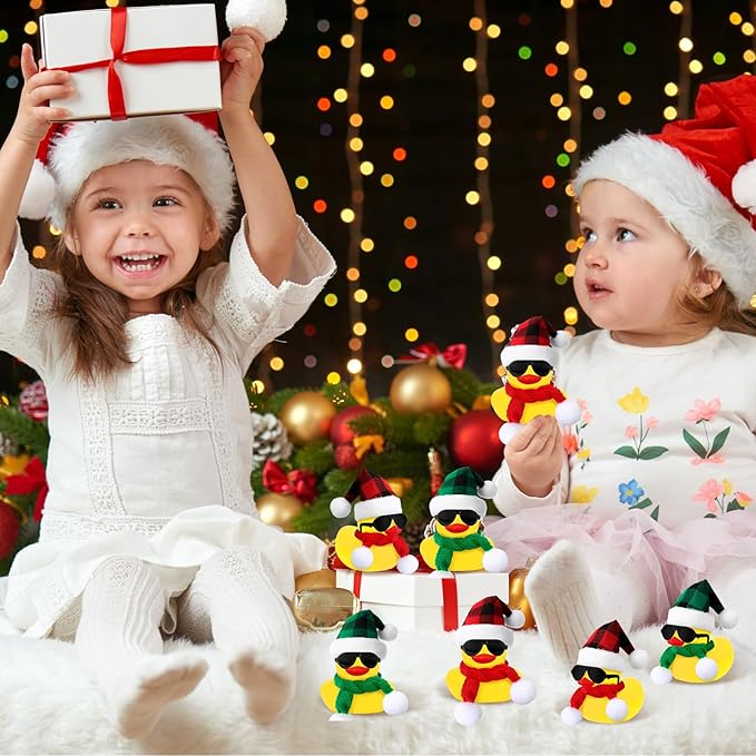 Syhood 24 Sets Christmas Mini Rubber Duck Bulk with Sunglasses Scarf Hats and Adhesive Dots Duckies Bath Toy Xmas Decor for Christmas Winter Gift Cruise Birthday Party (Plaid Hat)