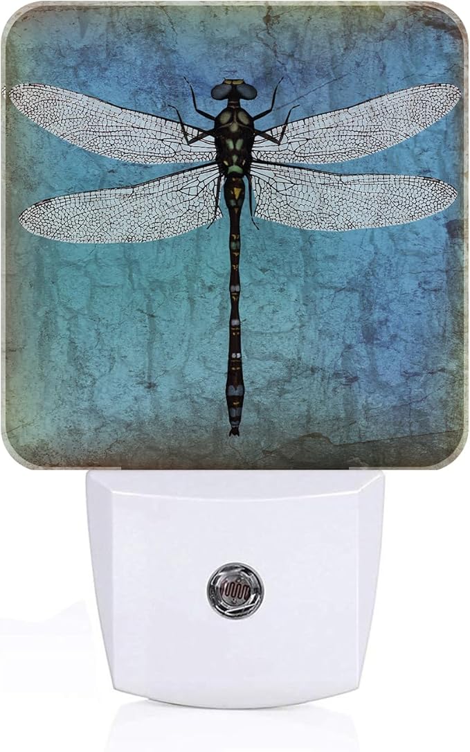 Blue Vintage Dragonfly Night Light,Plug Into Wall Decor for Stairway,Hallway,Kitchen,Dusk to Dawn Sensor Nightlights for Boys/Girls/Women/Men Room Gifts