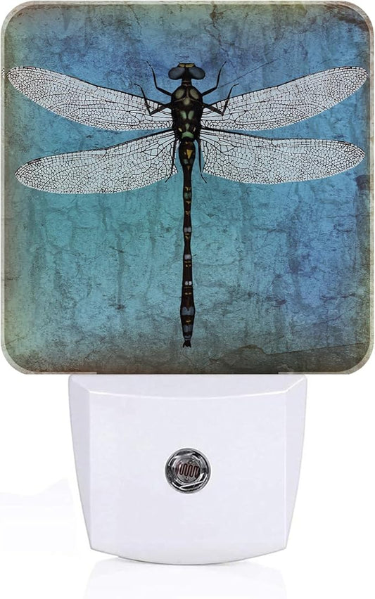 Blue Vintage Dragonfly Night Light,Plug Into Wall Decor for Stairway,Hallway,Kitchen,Dusk to Dawn Sensor Nightlights for Boys/Girls/Women/Men Room Gifts