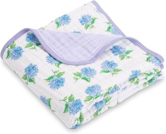 LollyBanks Muslin Baby Blanket 100% Organic Cotton, Muslin Quilt Lightweight, Toddler Blanket for Girls, 6 Layers Baby Blankets 47"x 47", Soft Nursery Receiving Blankets (Hydrangea Print)