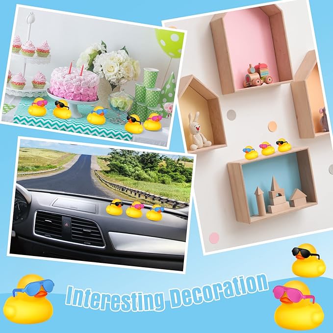 Chivao 48 Pcs Mini Rubber Ducks with Sunglasses in Bulk Small Duck Gift Bathtub Toys for Holiday Cruise Birthday Party Favor(Yellow, Blue, Pink, Black)