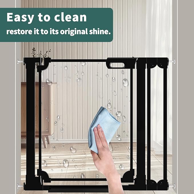 Clear Baby Gate 29.13-47.24" Wide Acrylic Safety Proof Dog Puppy Pet Barrier for Stairs, Transparent Adjustable Pressure Mounted No Drill Auto Close Indoor, Doorways, Hallway, Black