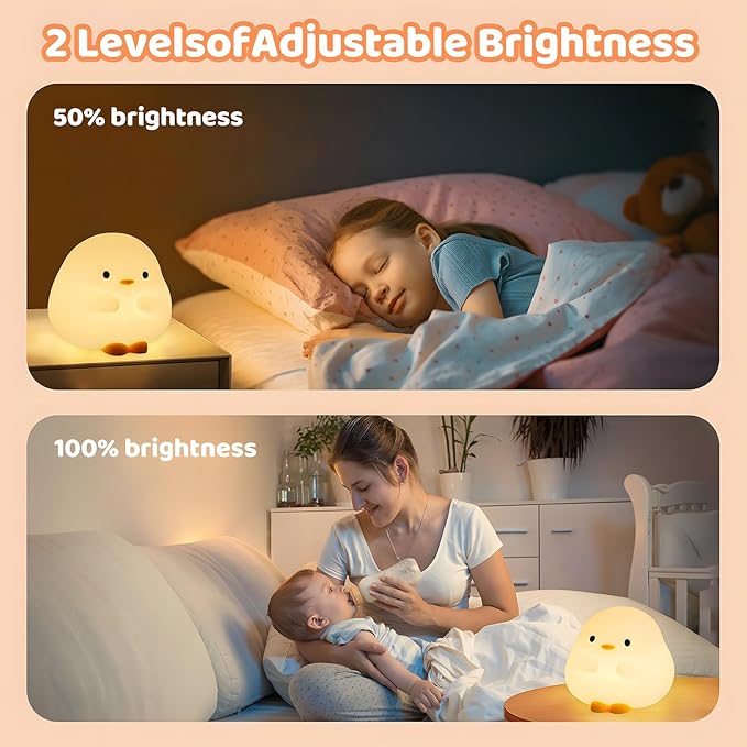 Cute Duck Night Light for Kids,Duck Squishy Lamp for Girls,Super Cute & Soft Touch Silicone Lamp for Bedrooms Nursery,Unique Kids Room Decor Gift Toy for Boys Girls Women(2 Levels)