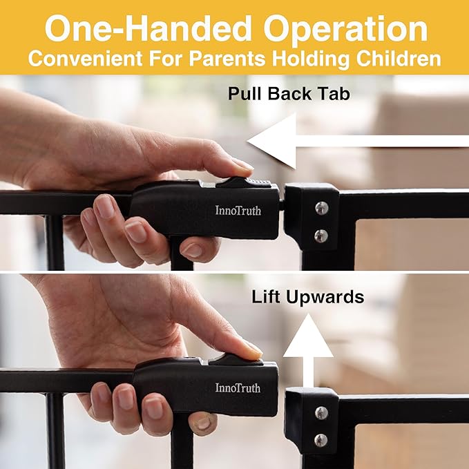 InnoTruth 29.5–49.75" Extra Wide Baby Gate for Stairs, 30" Tall Walk Through Dog Gate for Stairs & Doorways, Pressure-Mounted Safety Gate for Pets & Kids, Dual Lock & 2-Way Swing, Black