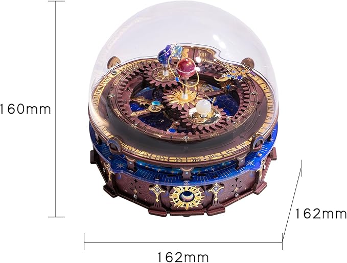 MU 3D Wooden Puzzles The Planisphere Rotating World Globes Craft Work 3D Metal Puzzle Models Kits Treasure Boxes Miniature Building, Music Box DIY Set Birthday New Year Gifts Home Desk Office Decor