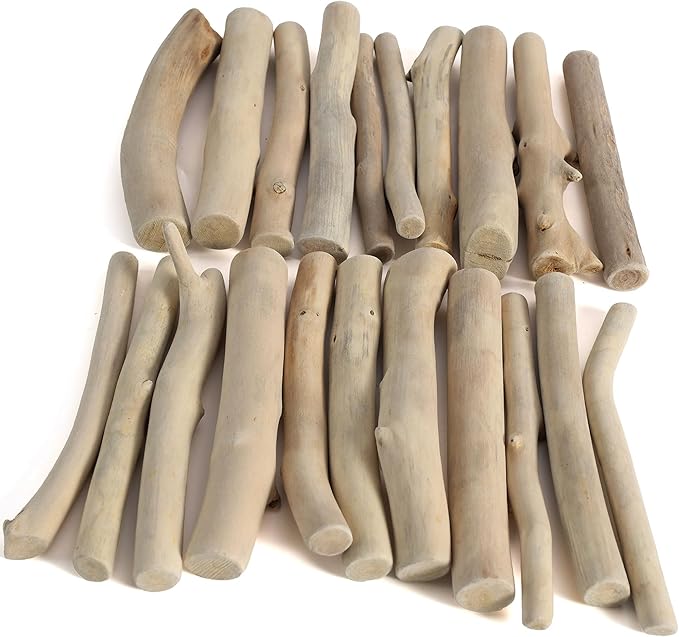 BYHER Driftwood for Crafts, 4.7 Inch Long 0.4-0.8 Inch in Diameter Driftwood Sticks for DIY Crafts Photo Props School Projects, Beach Wood Crafts Decor (20Pcs)