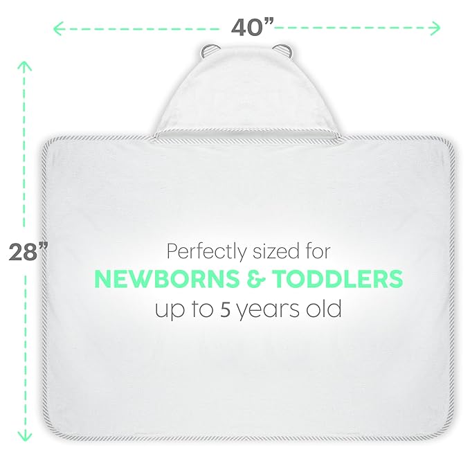 San Francisco Baby Towel Set for Newborn - Premium Hooded Baby Towels with Washcloth, Baby Bath Towels for Boys and Girls, Luxury White