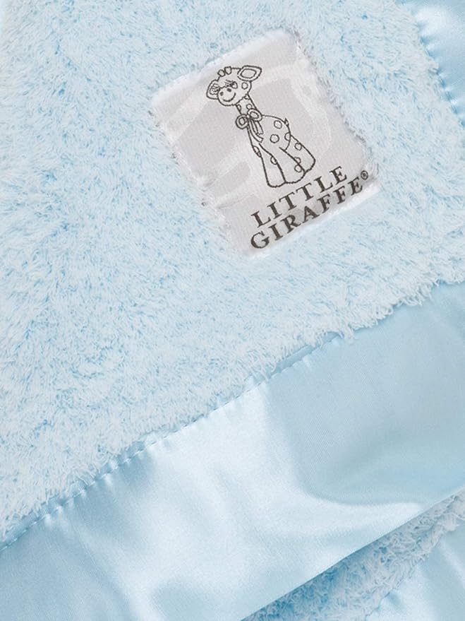 Little Giraffe Baby Blanket - Blanky - Soft Blanket with Satin Trim - Baby Stroller Blanket - Newborn Baby Essentials & Baby Gifts - 17 x 17 - Blue
