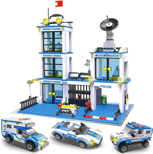 Liberty Imports 736-Piece City Police Station Building Blocks Set, with 3 Police Cars, Cop Patrol Car, Prison Car, Construction Toy Building Bricks Kit, Gift for Boys & Girls 6-12