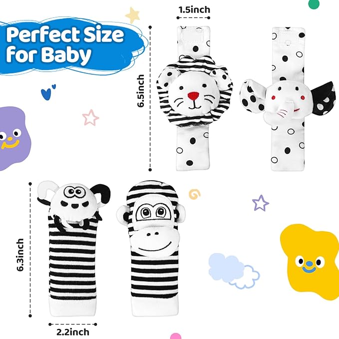 Baby Socks & Wrist Rattles Toys for 0-12 Month,Black And White High Contrast Baby Toys 0-6 Months,Baby Boy Girl Gifts 0-3 3-6month Toy,2 3 4 Month Old Baby Toys,Infant Sensory Newborn Toys