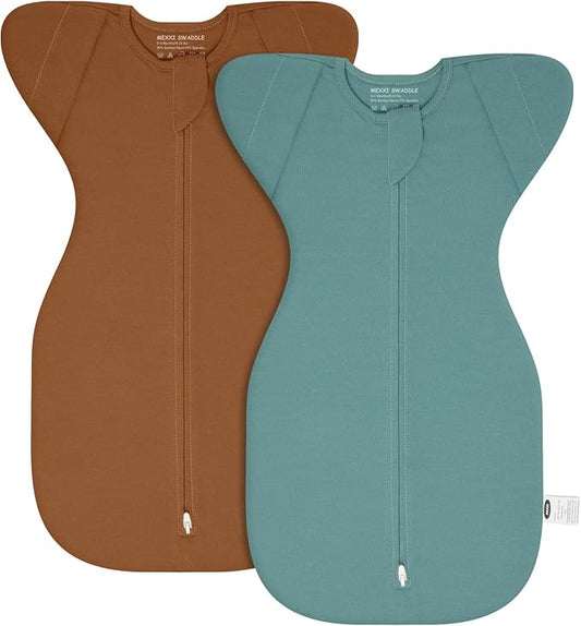 MEXXI Swaddle Baby Sleep Sack With Arms Up, 2 Pack Baby Transitional Swaddle with Double Zipper,0.5 TOG