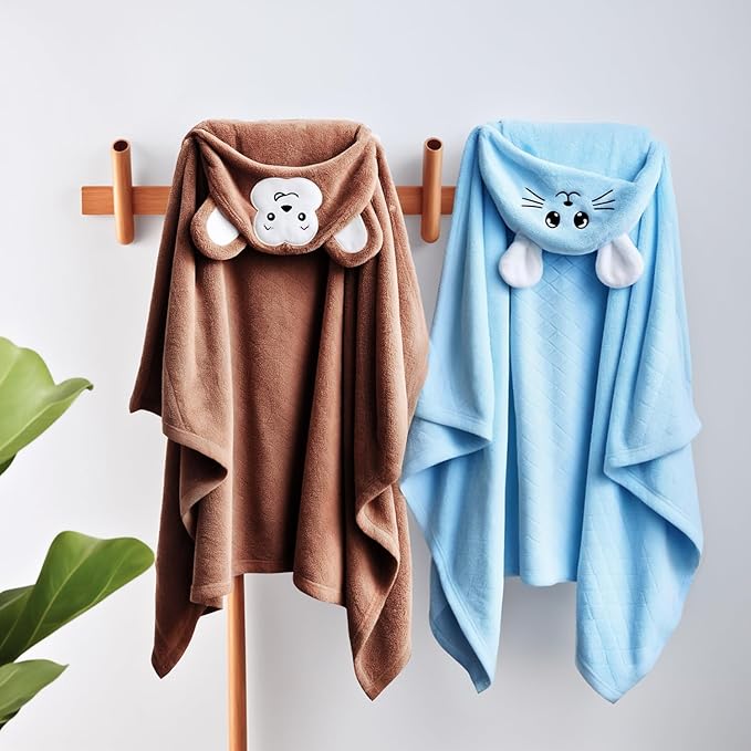 Toddler Bath Towel Hooded Kids Towels Bath Toddler Towels for Boy Girl 0-5 Years, 2-Pack Soft & Absorbent Kids Hooded Bath Towels for Toddlers 1-3, Baby Bath Towels with Hood Large 50'' x 32'' Thick