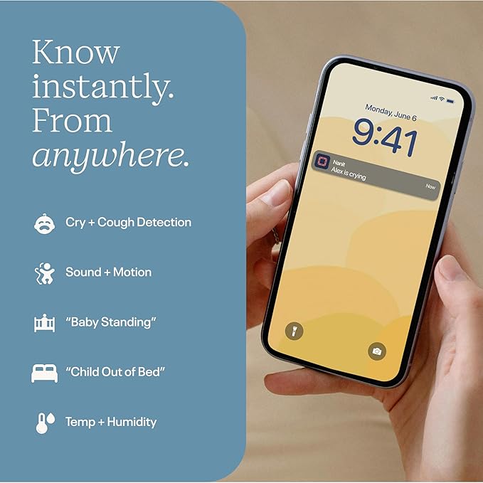 Nanit Essentials Smart Baby Monitor with Wall Mount – 1080p HD Wi-Fi Camera, Sensor-Free Breathing Monitoring, Sleep Tracking, Two-Way Audio, Night Vision, Sound & Motion Notifications, White