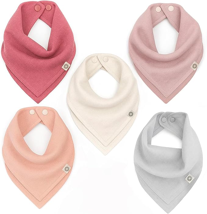Kishu Baby Indi Organic Baby Bandana Bibs – Fairtrade 4-Way Reversible Drool Bibs for Boys & Girls – Unisex (Set of 5)
