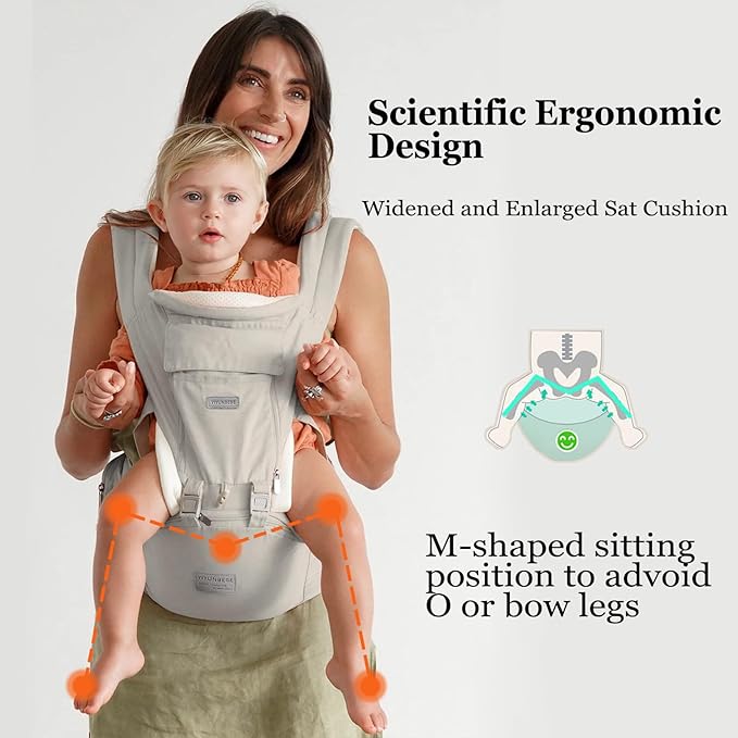 Baby Carrier Newborn to Toddler Baby Carriers with Seat Infant Baby Holder Backpack Baby Carriers Front and Back for Carrying and Hiking (Light Grey)