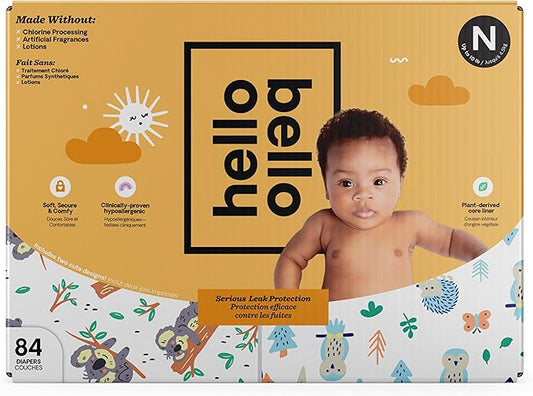 Hello Bello Diapers, Size Newborn (NB, Up to 10 lbs), 84 Count of Premium Disposable Baby Diapers in Woodland Animals and Koala Kids Designs, Hypoallergenic with Soft, Cloth-Like Feel