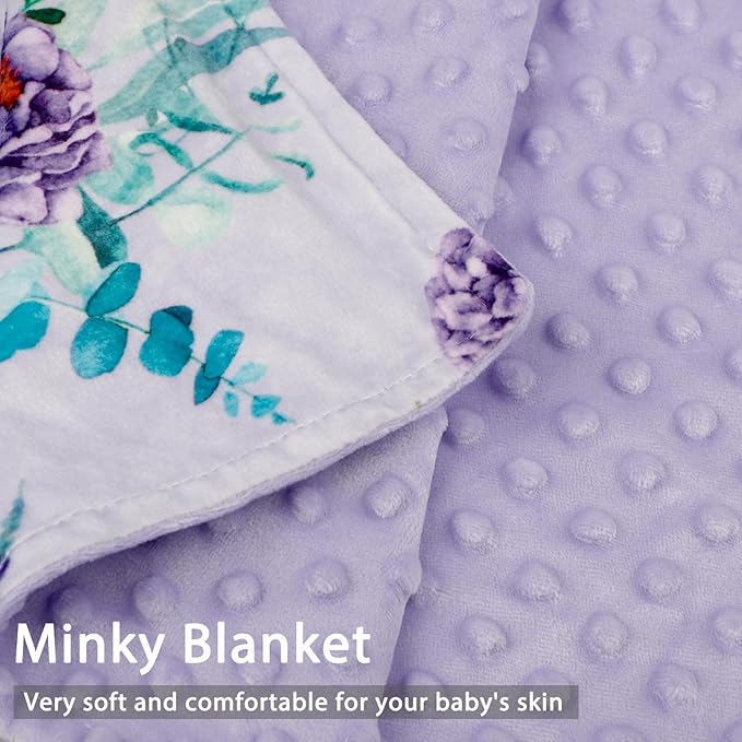 Toddler Blanket 50 x 60 Inch, Large Baby Blanket for Kids, Super Soft Warm Minky with Dotted Backing, Purple Floral