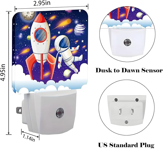 Rocket and Astronaut Night Light,Plug-in Night Lights with Dusk to Dawn Sensor for Stairway,Hallway,Bedroom Sleep Friendly Ideal for Women/Girls/Boys Gift,0.5w