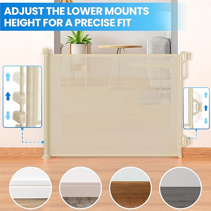 Retractable Safety Baby Gate or Mesh Dog Gate,Durable Portable Mesh Retractable Gate,Easy to Use for Stairs, Doorways, Hallways, Indoor, Outdoor, 33.5" Tall, Up to 45" Wide, Cream
