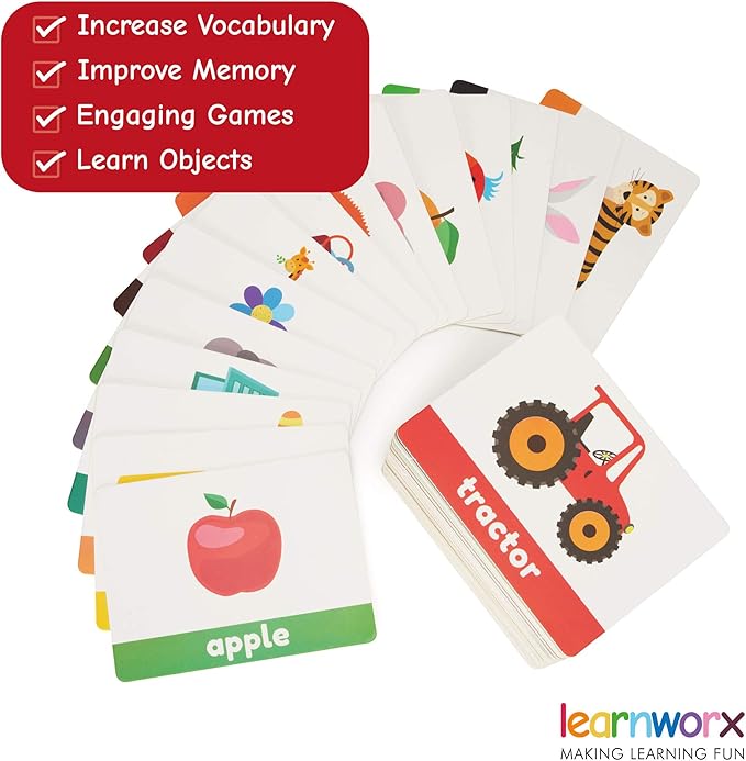 LearnWorx 101 Baby Flash Cards for Toddlers 1-3 | Award Winning First Words Toddler Flash Cards | Speech Toys Help Learn Objects, Numbers & Play Games - Big Toddler Learning Flashcards Preschool Kids