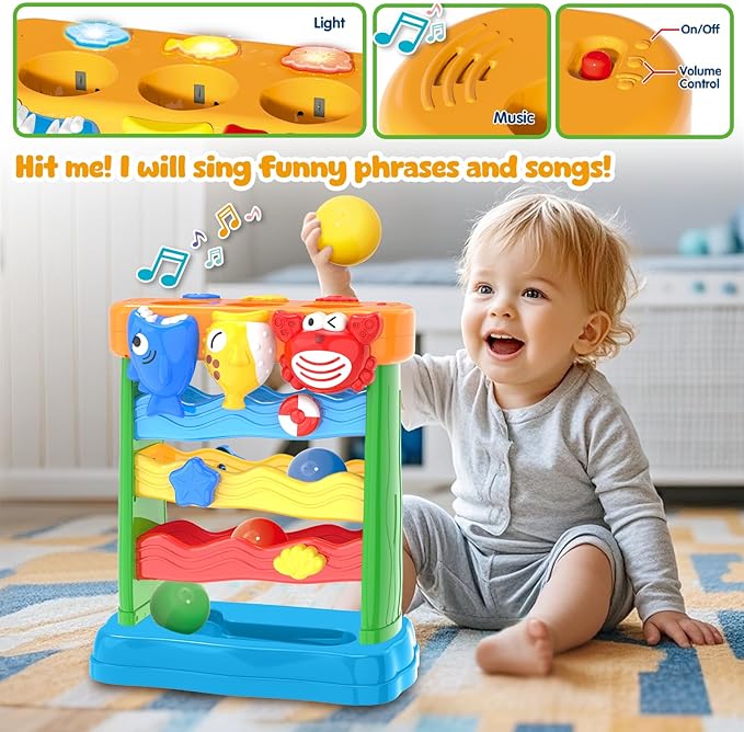 Toys for 1 2 3 Years Old Boys & Girls, Toddler Musical Toy for 6-12-18-24 Months, Interactive Montessori Toys with Light & Sound,Christmas Birthday Gifts for Baby Age 1-2 Years Old