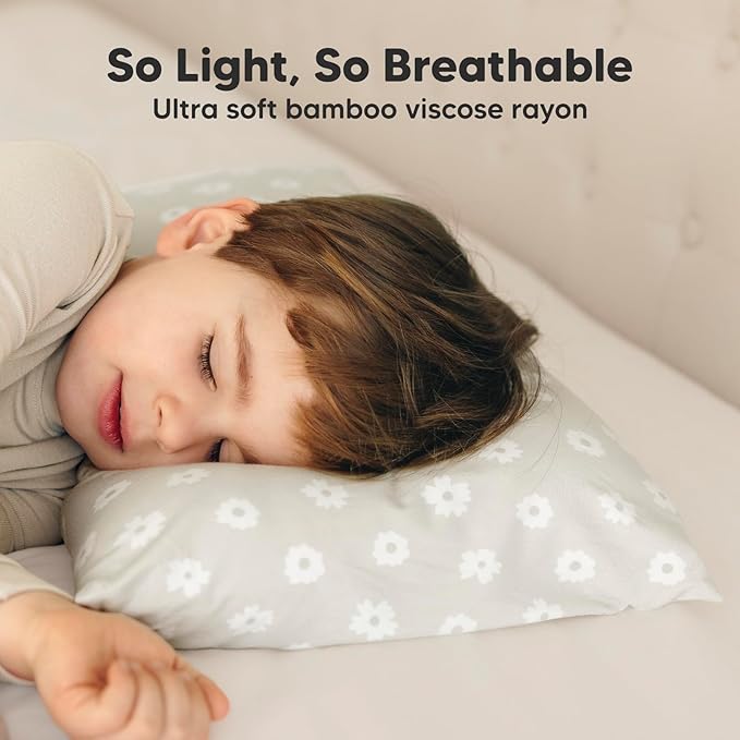 Toddler Pillow with Pillowcase - 13x18 My Little Cuddly Pillow, Viscose Derived From Bamboo Nursery Toddler Pillows for Sleeping,Kids Pillow,Small Travel Pillows,Mini Toddler Bed Pillow (Meadow)