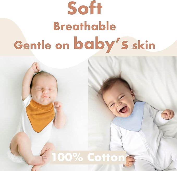 Baby Bibs 8-Pack - Adjustable Cotton Drool Bibs, Waterproof & Absorbent for Newborn to Toddler, Unisex Boys & Girls