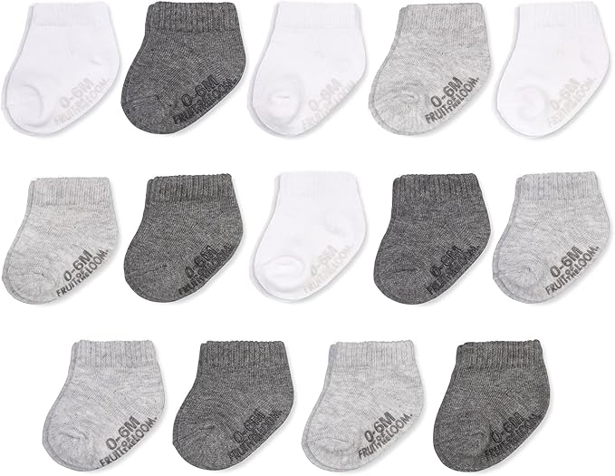 Fruit of the Loom Baby 14-Pack Grow & Fit Flex Zones Cotton Stretch Socks - Unisex, Girls, Boys