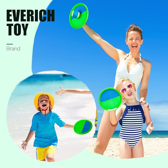 EVERICH Upgraded Toss and Catch Ball Game Set, Outdoor Games for Kids Outdoor Toys Yard Games, Beach Pool Toys for Adults Family 4 Paddles 4 Balls, Great Gifts for Boys Girls 3 4 5 6 7 8-12 Years Old