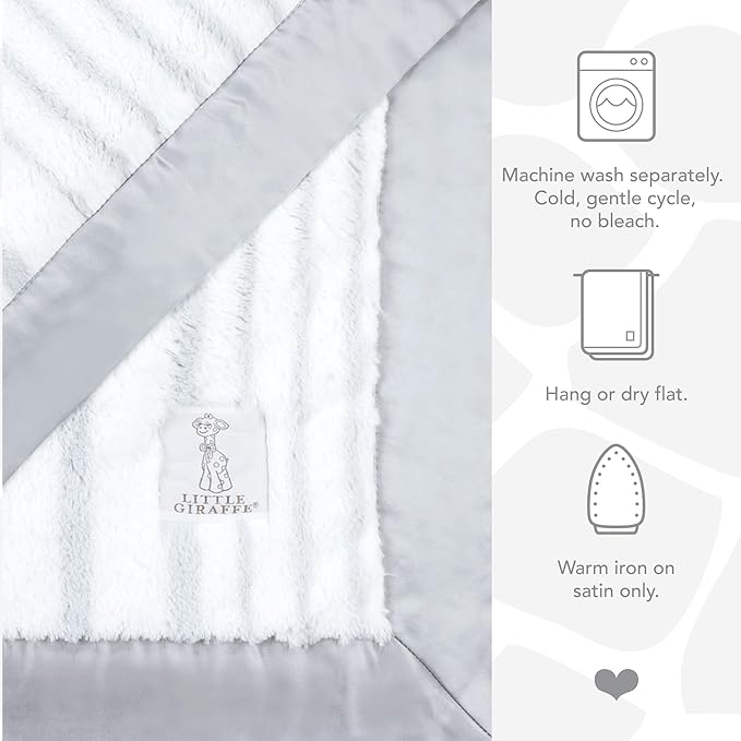 Little Giraffe Luxe Baby Blanket – 29x35” Satin Trim, Strand Silver | Ultra-Soft, Hypoallergenic Stroller & Nursery Blanket | Perfect for Newborns & Toddlers