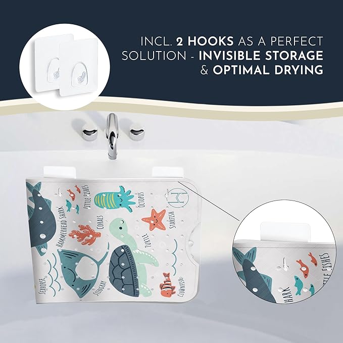 Homerella Baby Bath Tub Mat | Anti Mold Mildew Resistant Non Slip Kids and Adult Bath Tub Shower Mats | 40x16 inch Long with Suction Cups for Secure Grip Hooks for Storage & Drying | Machine Washable