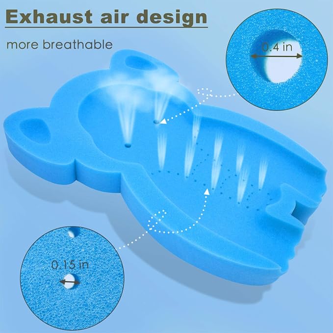 Soft Infant Bath Sponge Elephant Baby Bath Mat Newborn Comfy Foam Skid-Proof Cushion (Blue 1Set)