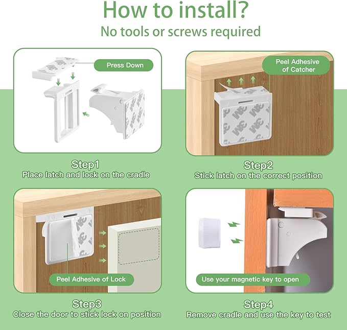 20 Pack Vkania Magnetic Cabinet Locks Baby Proofing - Baby Safety Latches for Drawers and Cabinets -Easy Installation No Drilling