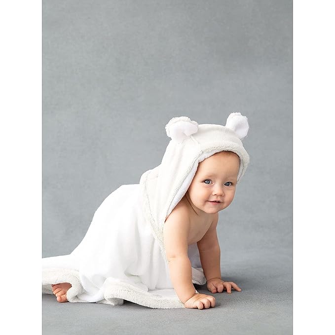 Little Giraffe Luxe Baby Towel with Ears, 24" x 41", Cream