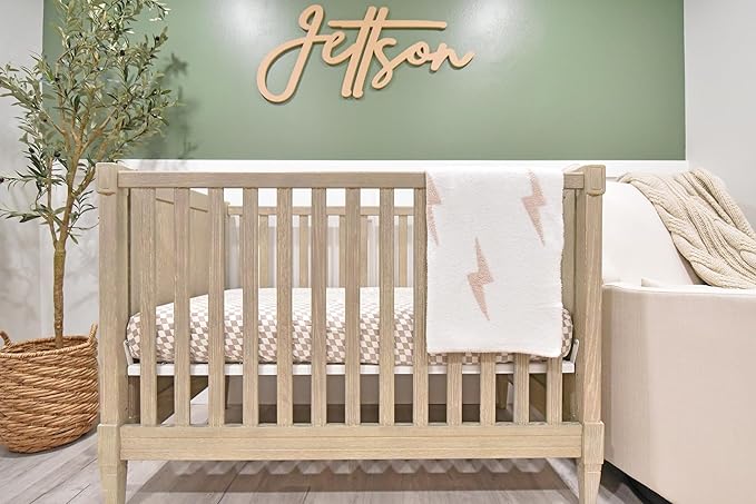 Lightning Bolt Baby Blanket 28"x40" - DreamSoft Knit Throw for Crib, Stroller or Car Seat - Soft Receiving Blanket/Newborn Nursery Gift Essential for Toddler, Infant, Kids, Boys & Girls (Tan/White)