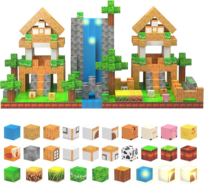 Magnetic Blocks - 138 PCS Building Blocks Set with 3 Light-Up Blocks, STEM Construction Cubes Toys for Kids 4-8, Toddler Sensory Stacking Toys, Christmas Birthday Gift for Boys and Girls Ages 3+