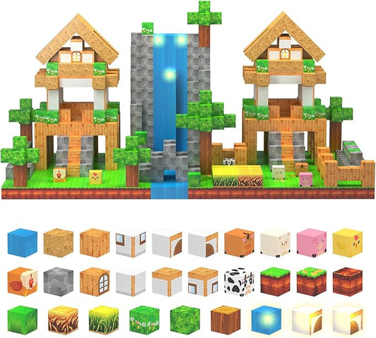 Magnetic Blocks - 138 PCS Building Blocks Set with 3 Light-Up Blocks, STEM Construction Cubes Toys for Kids 4-8, Toddler Sensory Stacking Toys, Christmas Birthday Gift for Boys and Girls Ages 3+